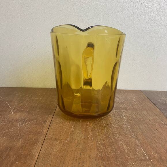 Vintage Hazel-Atlas Glass Pitcher 2 Qt Amber Gold Optic Pattern 64 Oz - Picture 4 of 7